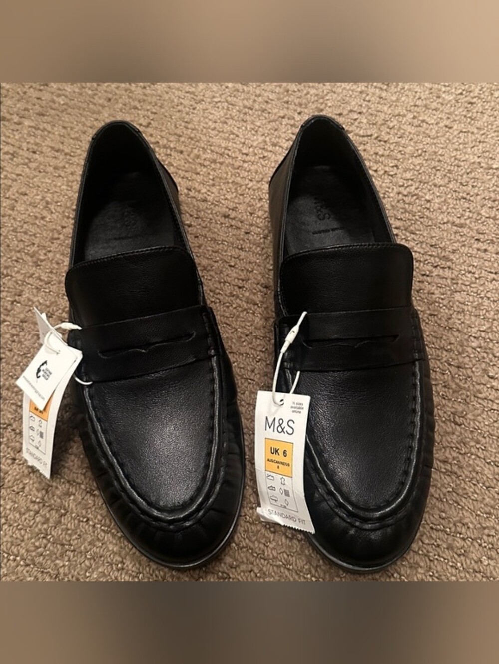 Mark's And Spencer Women’s Black Leather Loafers Size 8